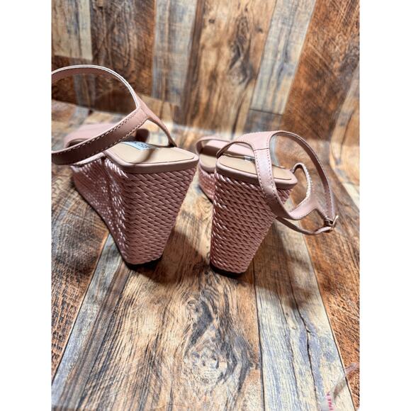 Steve Madden Nude Wedge Sandals Size 10‎ – Square Toe Ankle Strap Platform Heels - Picture 4 of 5